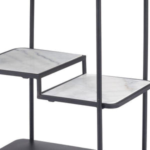 HomeRoots 25" Black Steel Rolling Bar Cart with Faux Marble Shelves - Stylish, Mobile, and Versatile Design! 668797