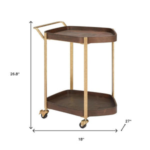 HomeRoots 27" Walnut and Brass Rolling Bar Cart – Stylish Mobility for Modern Entertaining and Storage Solutions 668799