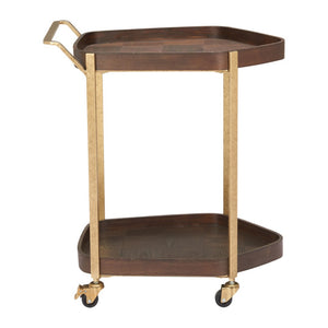 HomeRoots 27" Walnut and Brass Rolling Bar Cart – Stylish Mobility for Modern Entertaining and Storage Solutions 668799