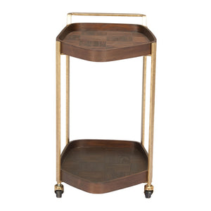 HomeRoots 27" Walnut and Brass Rolling Bar Cart – Stylish Mobility for Modern Entertaining and Storage Solutions 668799