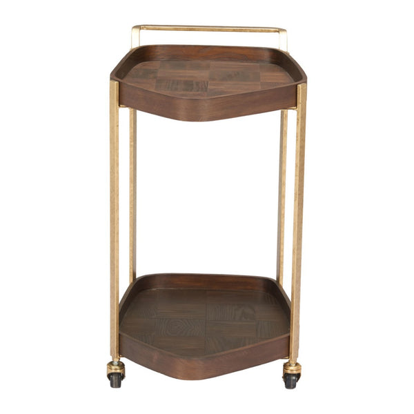 HomeRoots 27" Walnut and Brass Rolling Bar Cart – Stylish Mobility for Modern Entertaining and Storage Solutions 668799