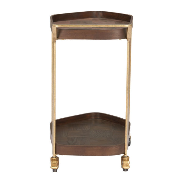 HomeRoots 27" Walnut and Brass Rolling Bar Cart – Stylish Mobility for Modern Entertaining and Storage Solutions 668799