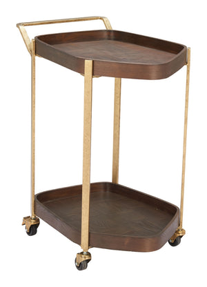 HomeRoots 27" Walnut and Brass Rolling Bar Cart – Stylish Mobility for Modern Entertaining and Storage Solutions 668799