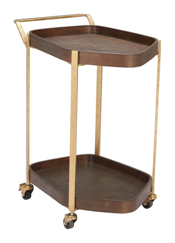 HomeRoots 27" Walnut and Brass Rolling Bar Cart – Stylish Mobility for Modern Entertaining and Storage Solutions 668799
