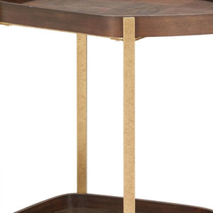 HomeRoots 27" Walnut and Brass Rolling Bar Cart – Stylish Mobility for Modern Entertaining and Storage Solutions 668799