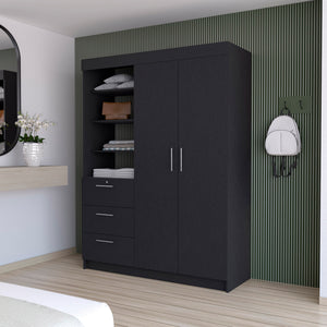 English Elm Tempe Black 3-Drawer Armoire with 3-Tier Display Shelves, 2-Door Closet Space & Metal Handles B128S00119