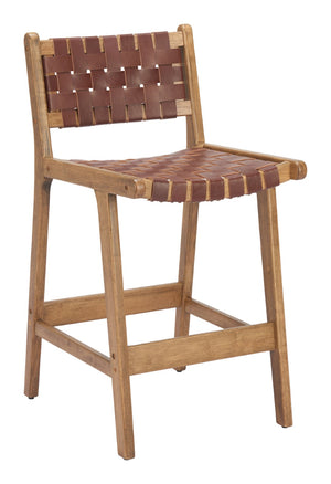 HomeRoots 26" Brown Leather Low Back Counter Height Bar Chair - Stylish, Durable Design for Home & Cafe Use 668801