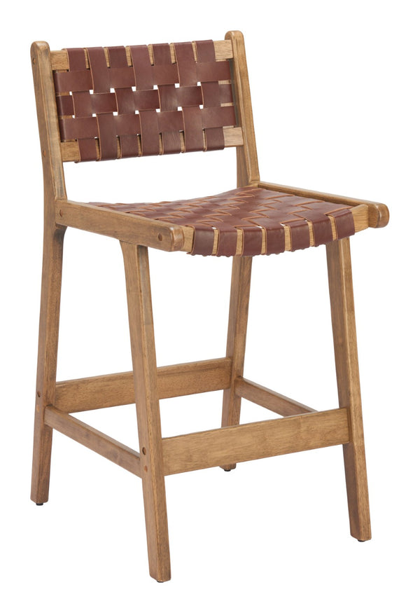 HomeRoots 26" Brown Leather Low Back Counter Height Bar Chair - Stylish, Durable Design for Home & Cafe Use 668801
