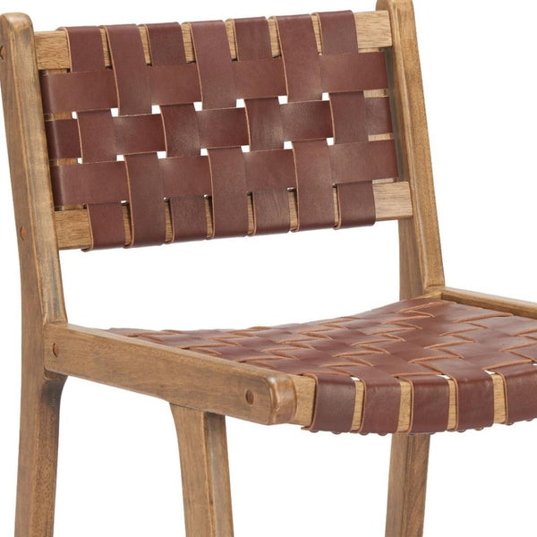 HomeRoots 26" Brown Leather Low Back Counter Height Bar Chair - Stylish, Durable Design for Home & Cafe Use 668801