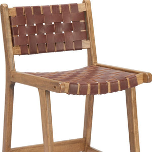 HomeRoots 26" Brown Leather Low Back Counter Height Bar Chair - Stylish, Durable Design for Home & Cafe Use 668801
