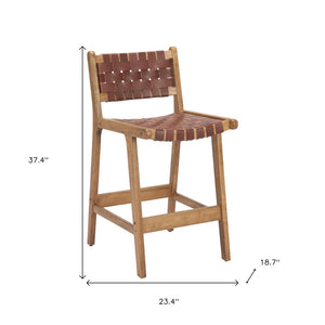 HomeRoots 26" Brown Leather Low Back Counter Height Bar Chair - Stylish, Durable Design for Home & Cafe Use 668801