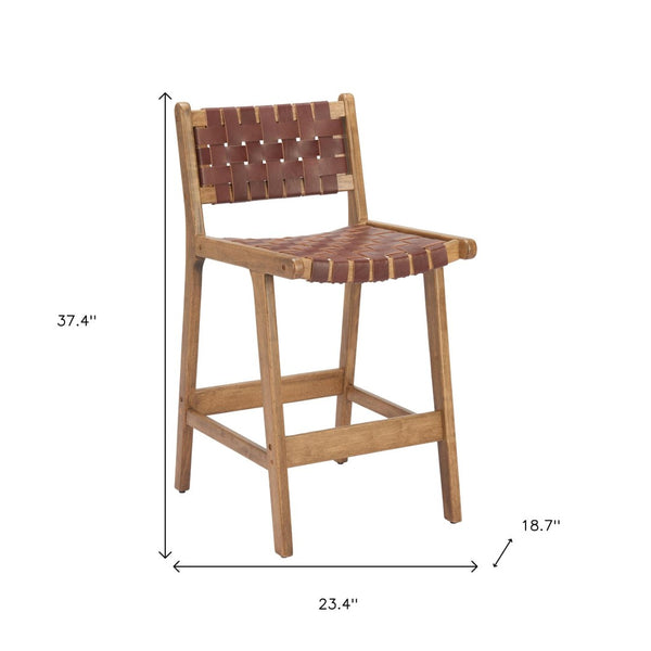 HomeRoots 26" Brown Leather Low Back Counter Height Bar Chair - Stylish, Durable Design for Home & Cafe Use 668801