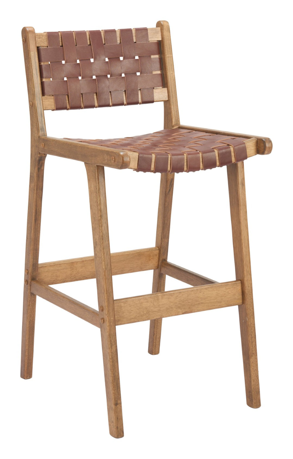 HomeRoots 29" Brown Leather Low Back Bar Chair - Stylish Solid Wood Design for Home, Bar, and Restaurant Use 668802