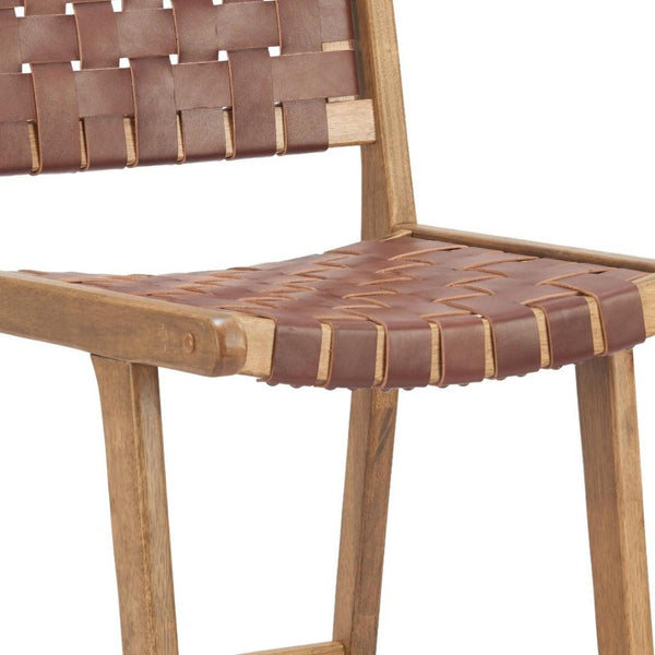 HomeRoots 29" Brown Leather Low Back Bar Chair - Stylish Solid Wood Design for Home, Bar, and Restaurant Use 668802