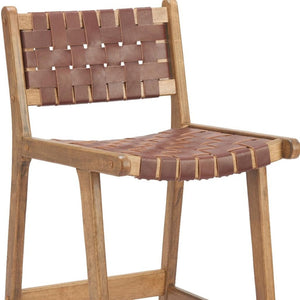 HomeRoots 29" Brown Leather Low Back Bar Chair - Stylish Solid Wood Design for Home, Bar, and Restaurant Use 668802