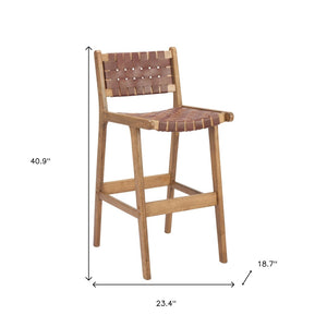 HomeRoots 29" Brown Leather Low Back Bar Chair - Stylish Solid Wood Design for Home, Bar, and Restaurant Use 668802