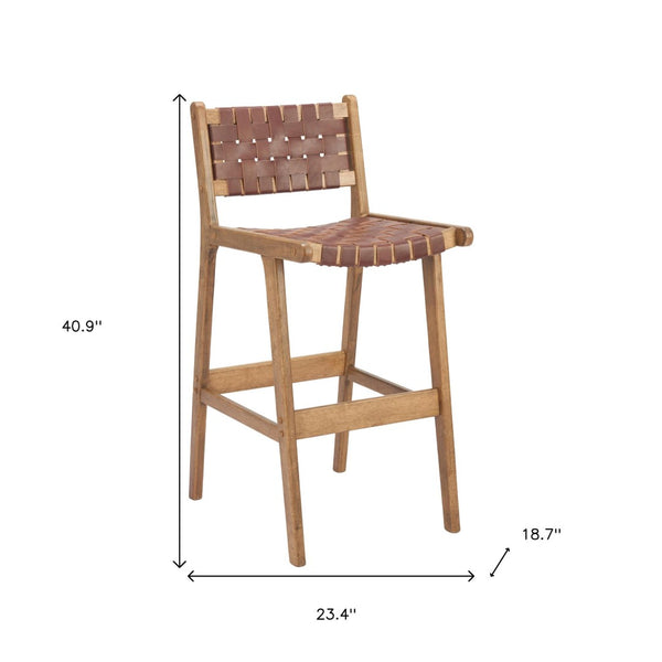 HomeRoots 29" Brown Leather Low Back Bar Chair - Stylish Solid Wood Design for Home, Bar, and Restaurant Use 668802