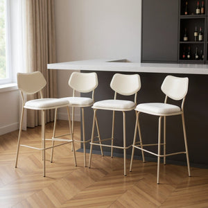HomeRoots Set of Four Stylish Light Gray Bar Chairs - Modern Faux Leather & Steel for Kitchen or Bar Use 668803