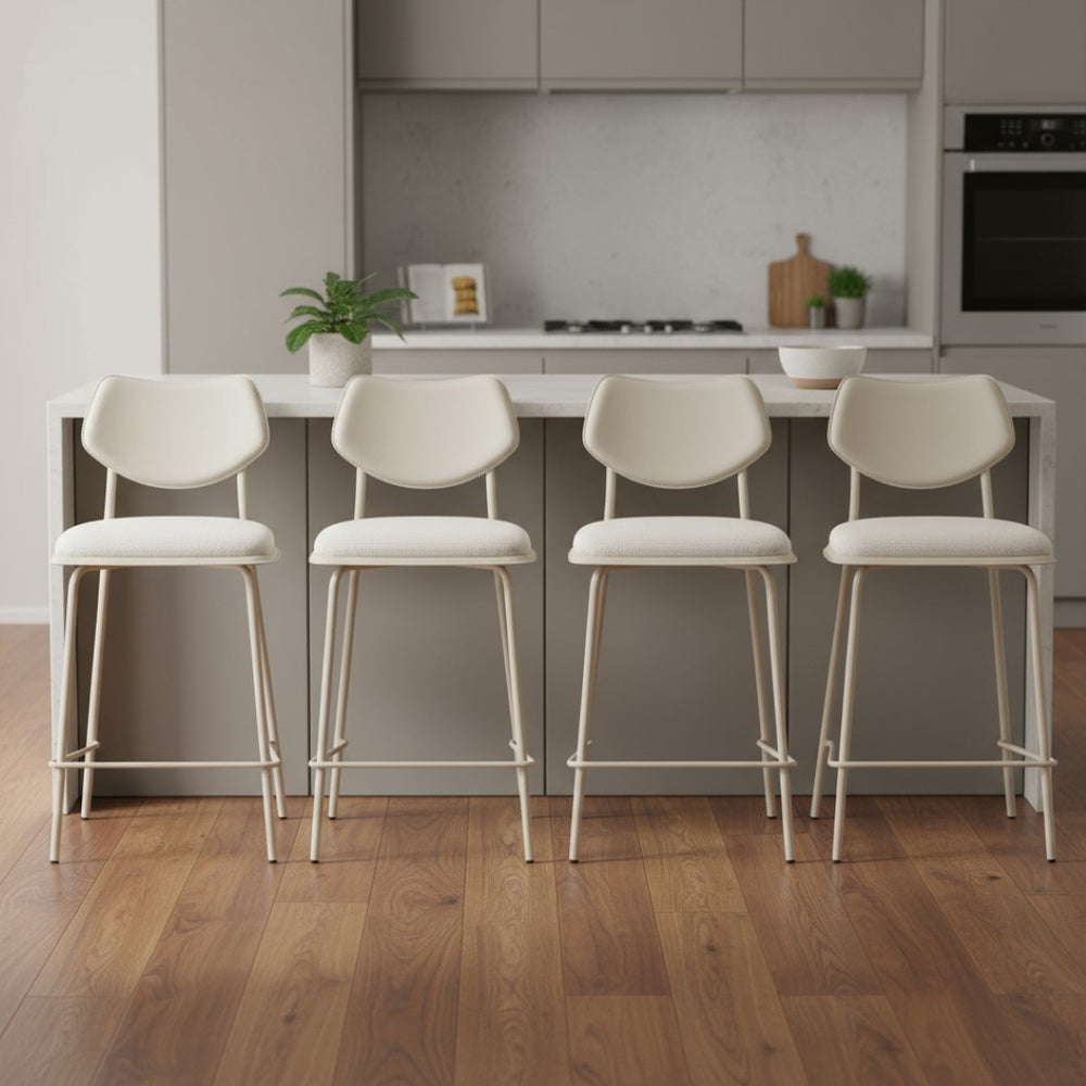 HomeRoots Set of Four Stylish Light Gray Counter Height Bar Chairs with Faux Leather & Steel Frame Comfort 668804