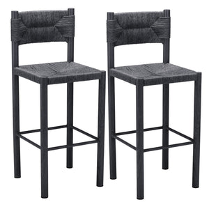 HomeRoots Set of Two Stylish 30" Black Rattan & Aluminum Low Back Bar Chairs for Modern Indoor & Outdoor Use 668805