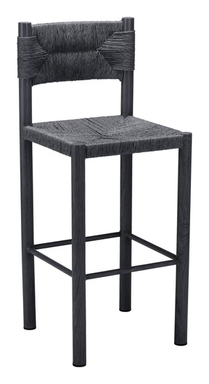 HomeRoots Set of Two Stylish 30" Black Rattan & Aluminum Low Back Bar Chairs for Modern Indoor & Outdoor Use 668805