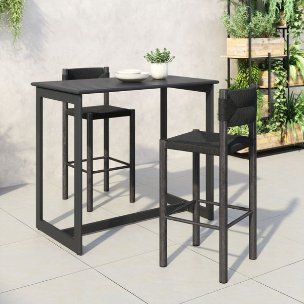 HomeRoots Set of Two Stylish 30" Black Rattan & Aluminum Low Back Bar Chairs for Modern Indoor & Outdoor Use 668805