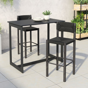 HomeRoots Set of Two Stylish 30" Black Rattan & Aluminum Low Back Bar Chairs for Modern Indoor & Outdoor Use 668805
