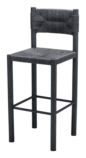 HomeRoots Set of Two Stylish 30" Black Rattan & Aluminum Low Back Bar Chairs for Modern Indoor & Outdoor Use 668805