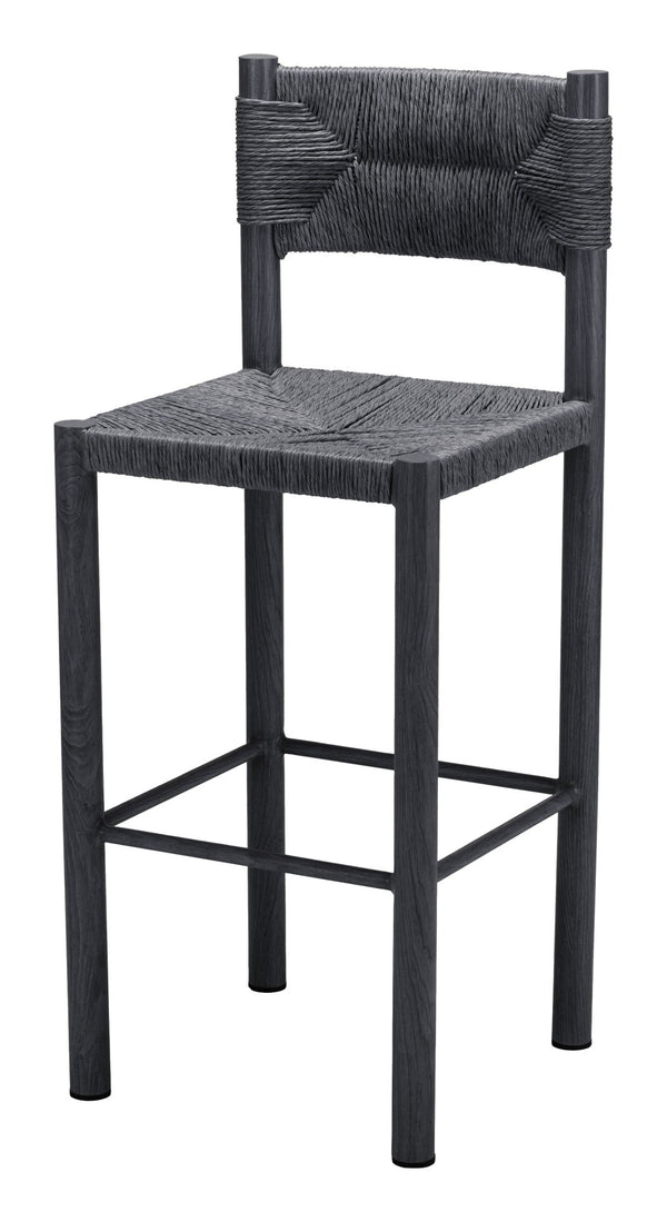 HomeRoots Set of Two Stylish 30" Black Rattan & Aluminum Low Back Bar Chairs for Modern Indoor & Outdoor Use 668805