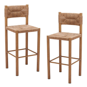HomeRoots Set of Two 30" Natural Rattan Bar Chairs - Stylish Aluminum Low-Back Design for Indoor & Outdoor Use 668806