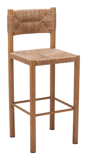 HomeRoots Set of Two 30" Natural Rattan Bar Chairs - Stylish Aluminum Low-Back Design for Indoor & Outdoor Use 668806