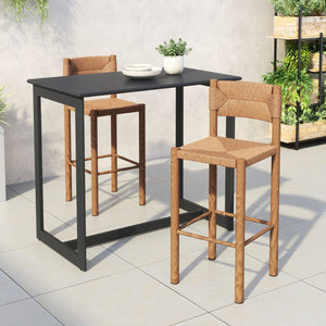 HomeRoots Set of Two 30" Natural Rattan Bar Chairs - Stylish Aluminum Low-Back Design for Indoor & Outdoor Use 668806