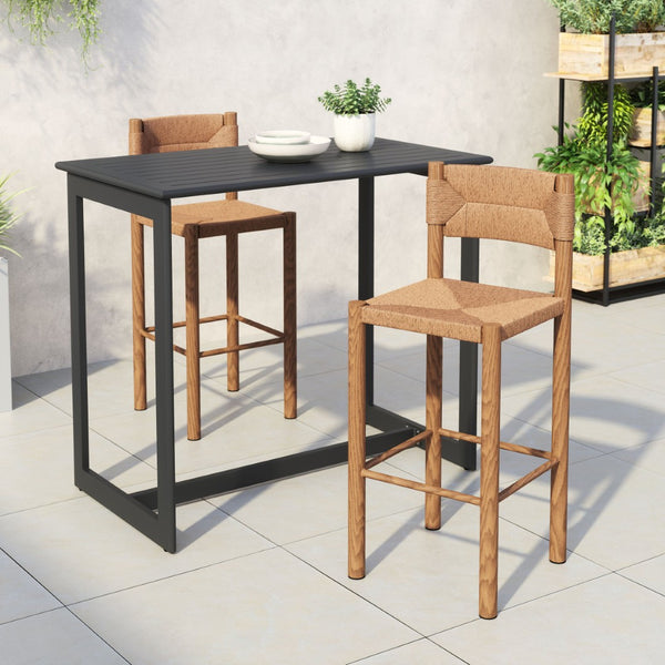 HomeRoots Set of Two 30" Natural Rattan Bar Chairs - Stylish Aluminum Low-Back Design for Indoor & Outdoor Use 668806