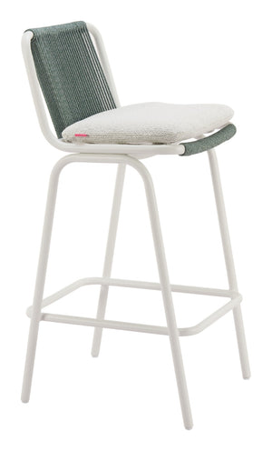 HomeRoots Set of Two Stylish Green and White Woven Back Bar Chairs for Comfortable Indoor/Outdoor Seating 668807