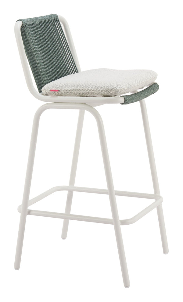 HomeRoots Set of Two Stylish Green and White Woven Back Bar Chairs for Comfortable Indoor/Outdoor Seating 668807