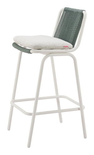 HomeRoots Set of Two Stylish Green and White Woven Back Bar Chairs for Comfortable Indoor/Outdoor Seating 668807