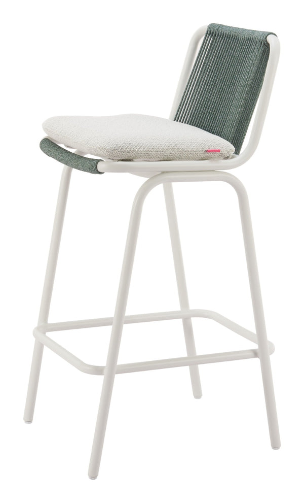 HomeRoots Set of Two Stylish Green and White Woven Back Bar Chairs for Comfortable Indoor/Outdoor Seating 668807