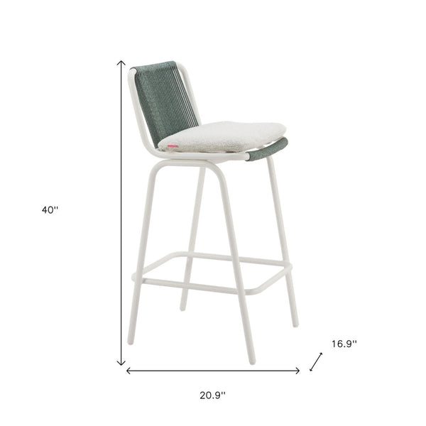 HomeRoots Set of Two Stylish Green and White Woven Back Bar Chairs for Comfortable Indoor/Outdoor Seating 668807