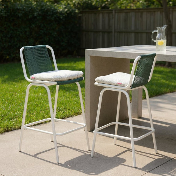 HomeRoots Set of Two Stylish Green and White Woven Back Bar Chairs for Comfortable Indoor/Outdoor Seating 668807