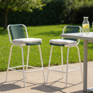 HomeRoots Set of Two Stylish Green and White Woven Back Bar Chairs for Comfortable Indoor/Outdoor Seating 668807