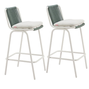 HomeRoots Set of Two Stylish Green and White Woven Back Bar Chairs for Comfortable Indoor/Outdoor Seating 668807