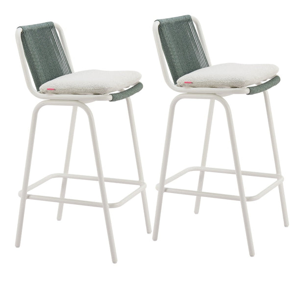 HomeRoots Set of Two Stylish Green and White Woven Back Bar Chairs for Comfortable Indoor/Outdoor Seating 668807