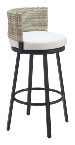 HomeRoots 31" Stylish Swivel Bar Chair with Faux Rattan & Olefin Cushion - Perfect for Patios & Spas! 668808