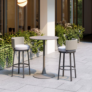 HomeRoots 31" Stylish Swivel Bar Chair with Faux Rattan & Olefin Cushion - Perfect for Patios & Spas! 668808