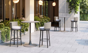HomeRoots 31" Stylish Swivel Bar Chair with Faux Rattan & Olefin Cushion - Perfect for Patios & Spas! 668808