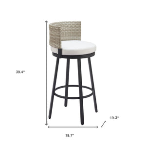 HomeRoots 31" Stylish Swivel Bar Chair with Faux Rattan & Olefin Cushion - Perfect for Patios & Spas! 668808