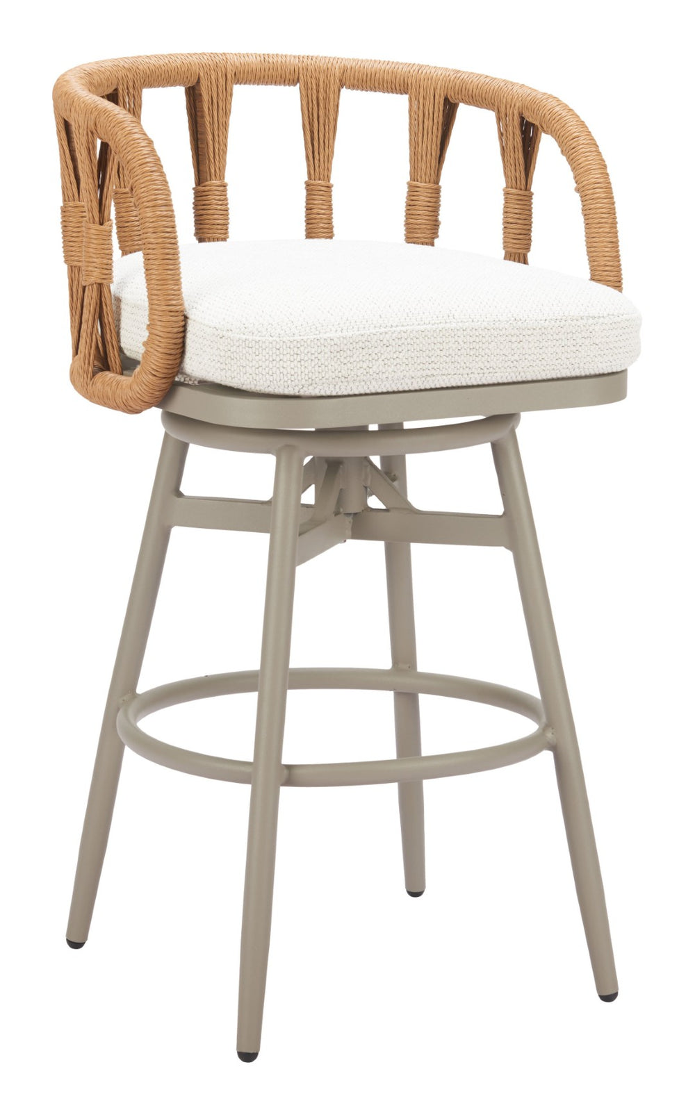 HomeRoots 30" Stylish Gray and White Aluminum Swivel Bar Chair with Faux Rattan for Indoor/Outdoor Comfort 668809