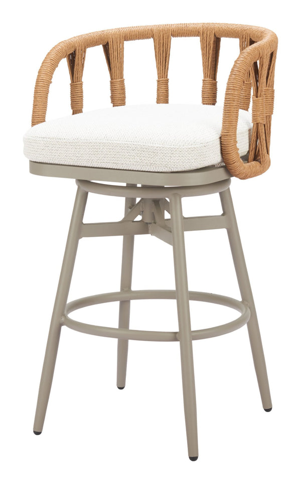 HomeRoots 30" Stylish Gray and White Aluminum Swivel Bar Chair with Faux Rattan for Indoor/Outdoor Comfort 668809