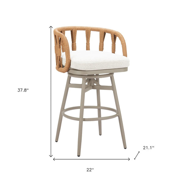 HomeRoots 30" Stylish Gray and White Aluminum Swivel Bar Chair with Faux Rattan for Indoor/Outdoor Comfort 668809