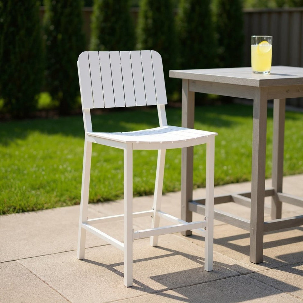 HomeRoots 30" White Aluminum Bar Height Chair - Stylish, Durable, and Comfortable for Outdoor or Indoor Use 668810